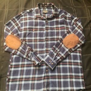 Pendleton Hawthorne Flannel Shirt Mens Large Elbow Patch Plaid Button Up
